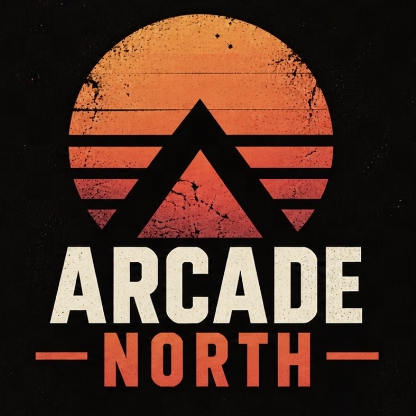 Arcade North — orange sunset and angular mountain symbol above the cream and orange wordmark